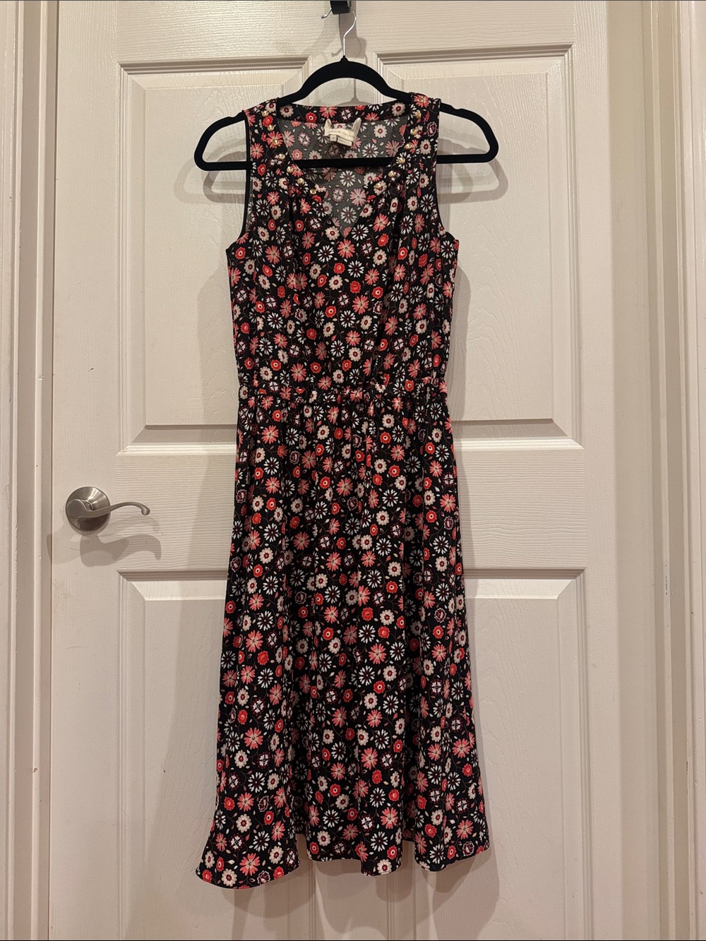 Kate Spade Floral Sleeveless Midi Dress – Black Pink White Floral Print